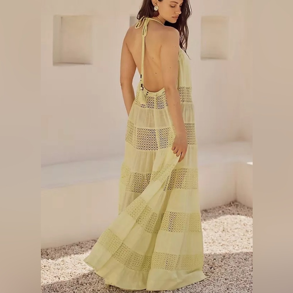 NWT By Anthropologie Sheer Lace Tiered Maxi Dress S 100% Cotton